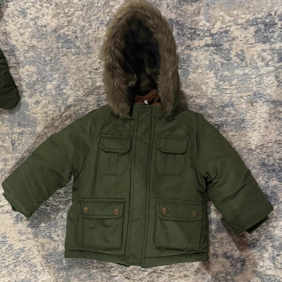 Carter's Other - Carter’s Winter Parka Olive Green 24M Faux Fur Hood
